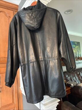 Black Leather Hooded Jacket - Classic Men's Coat